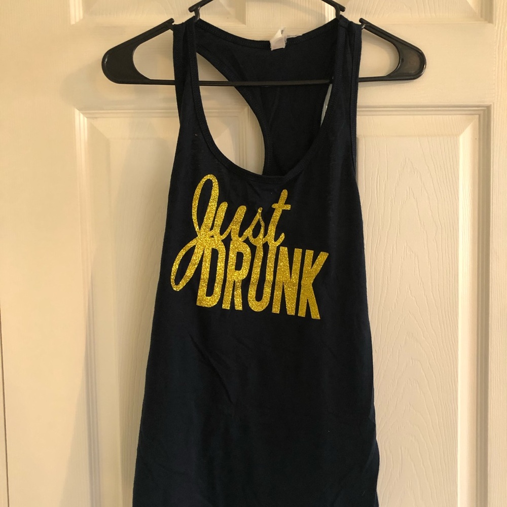 “Just drunk” bachelorette party glittery tank